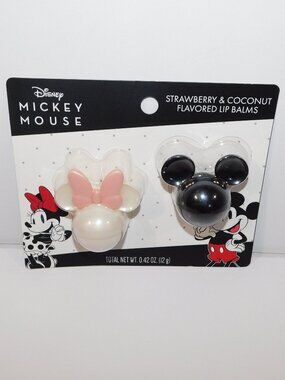 DISNEY MICKEY & MINNIE MOUSE Head Shaped FLAVORED LIP BALMS- 2CT. NEW in Package